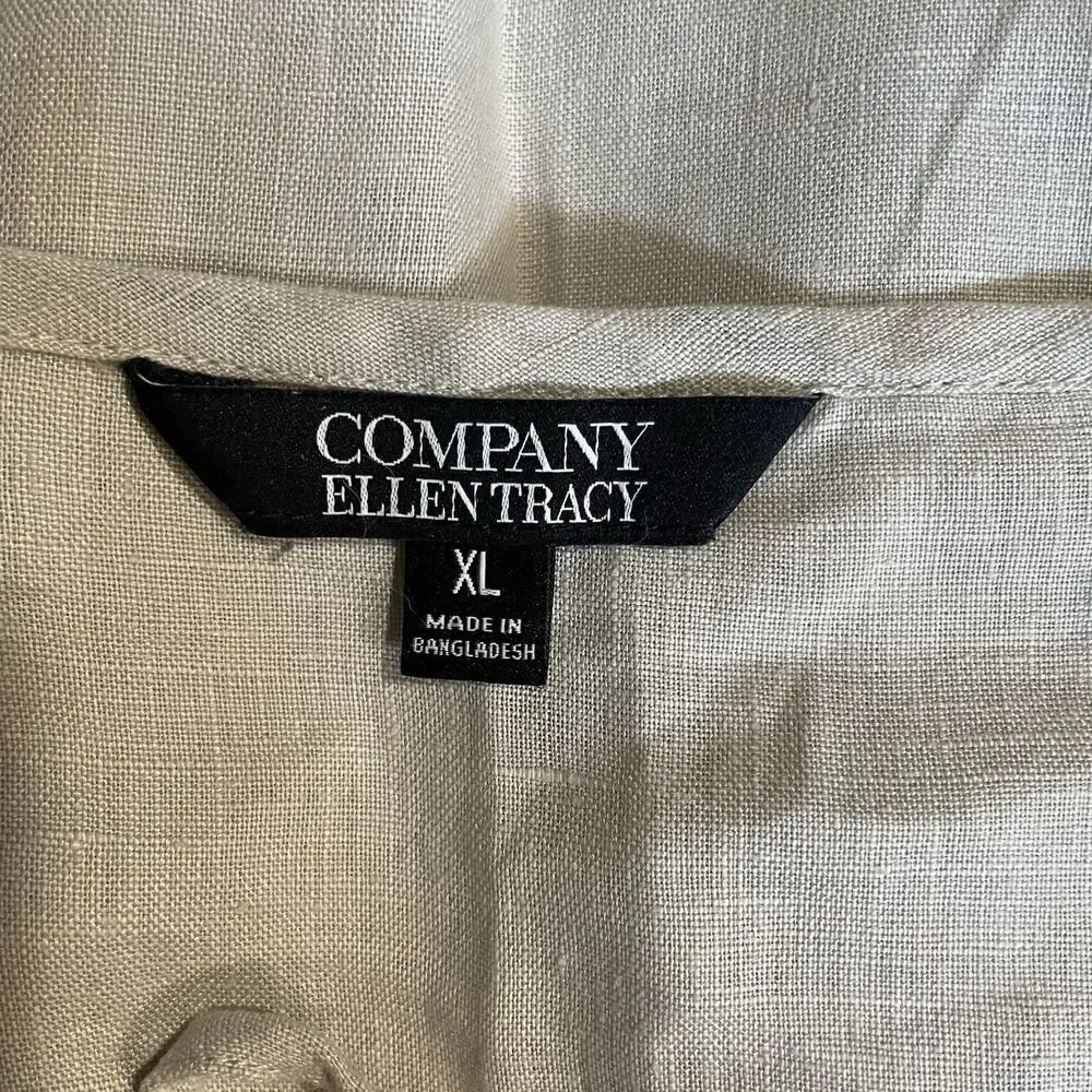 Ellen Tracy Top Linen Tunic Lace Up Neckline Boho Peasant Womens XL‎ Lagenlook